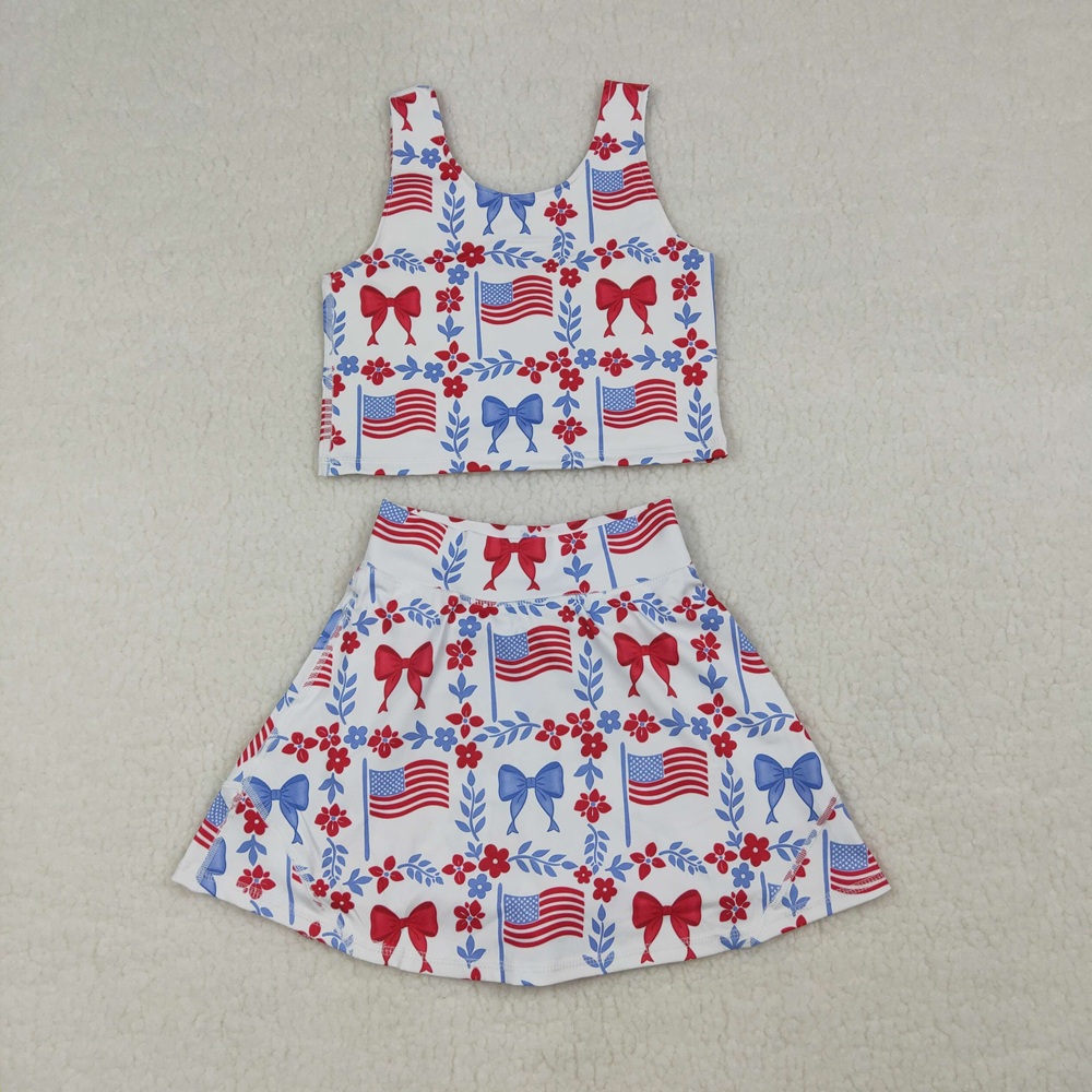 Baby Yoga Clothing - 도매 유아용 깃발 리본 셔츠 스커트