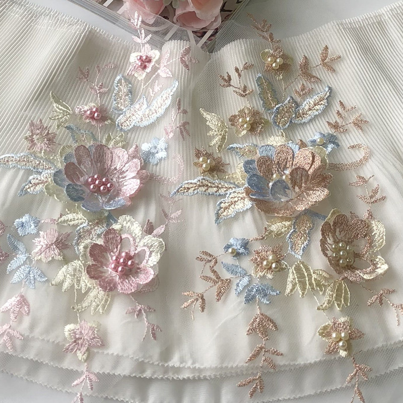 레이스 패치 메쉬 그물 자수 원단 구슬 3D 꽃 아플리 - Baby Clothing Sewing 리뷰 및 가격