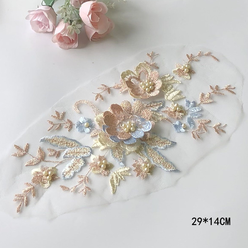 레이스 패치 메쉬 그물 자수 원단 구슬 3D 꽃 아플리 - Baby Clothing Sewing 리뷰 및 가격