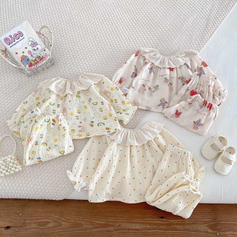 봄 가을 아기 여자아이 홈웨어 세트 귀여운 프린트 파자 - Baby Clothing For Sleep 리뷰 및 가격