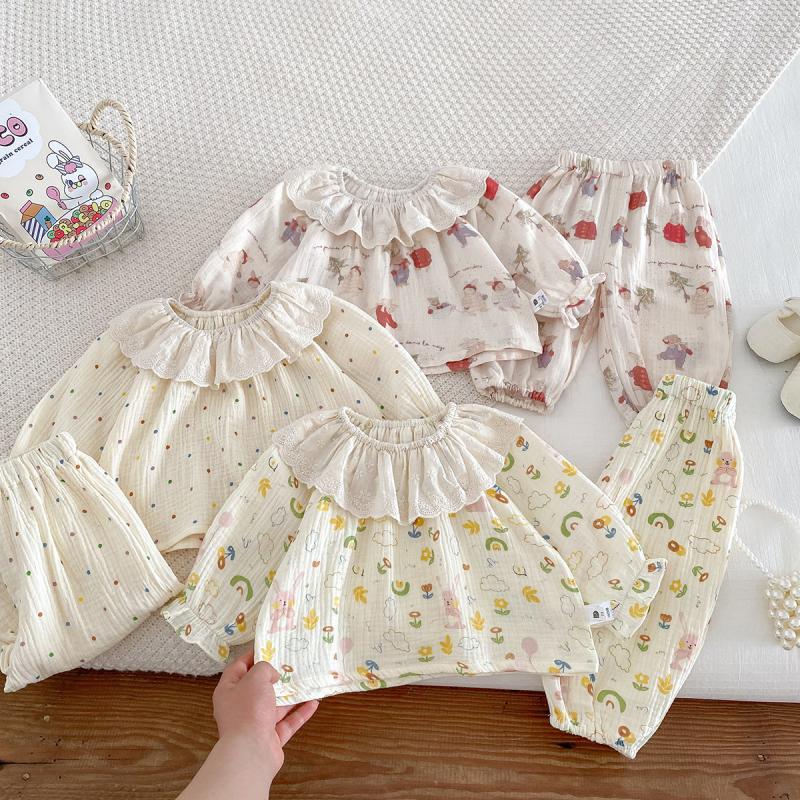 봄 가을 아기 여자아이 홈웨어 세트 귀여운 프린트 파자 - Baby Clothing For Sleep 리뷰 및 가격