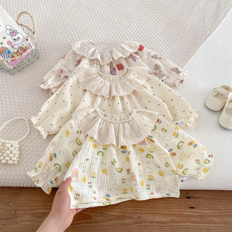 봄 가을 아기 여자아이 홈웨어 세트 귀여운 프린트 파자 - Baby Clothing For Sleep 리뷰 및 가격