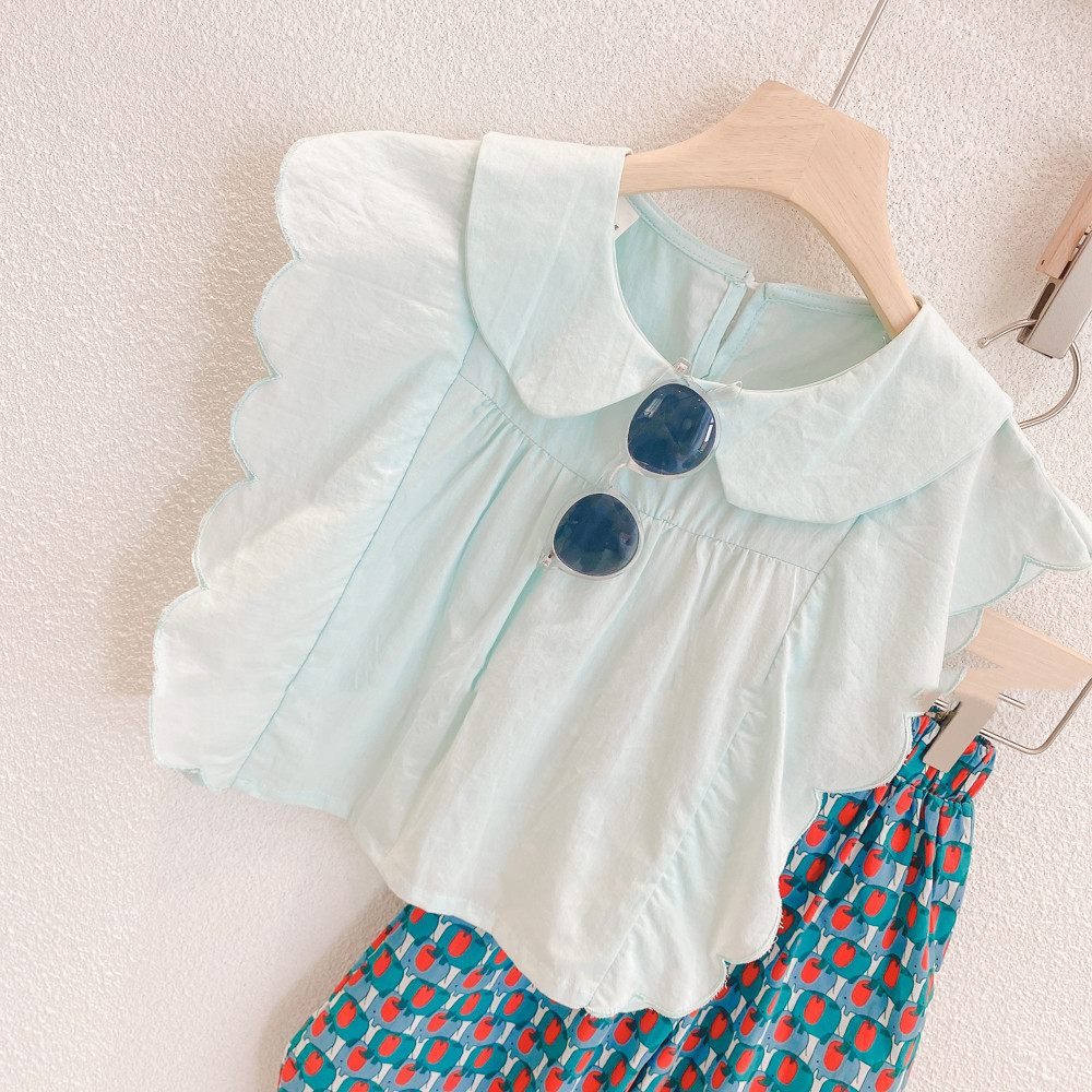 여름 소녀 의류 세트 홍콩 스타일 인형 칼라 물결 모양 - Baby Clothing Hong Kong 리뷰 및 가격